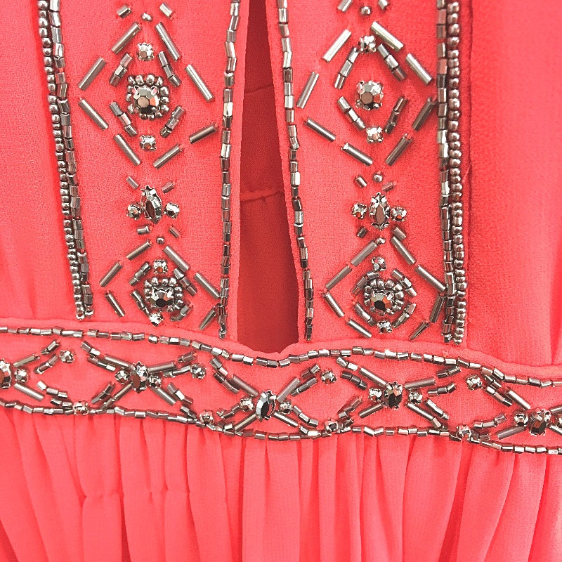 Forever New Red Beaded Cut-Out Waist High-Neck Maxi Dress Ladies Size AU 10