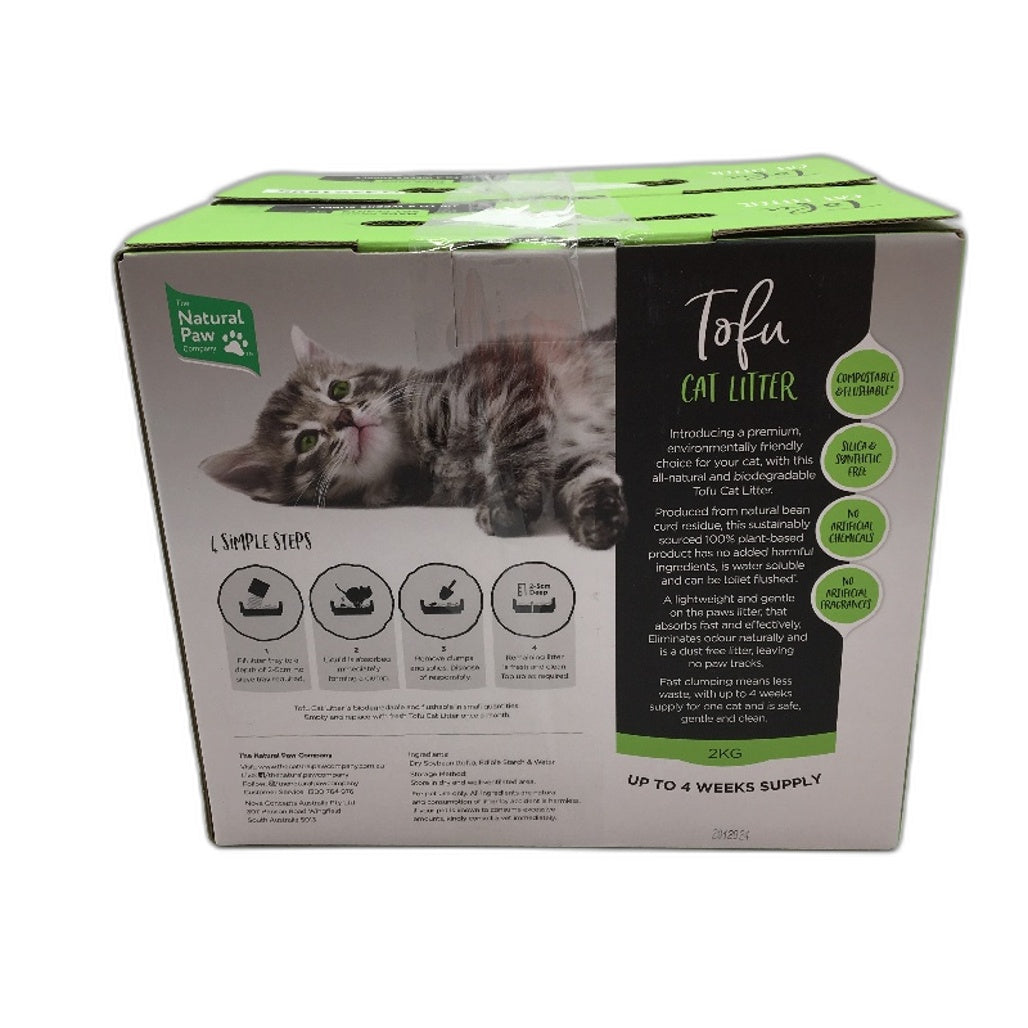 The Natural Paw Co. 2 Pk Tofu Cat Litter 4kg Total 8 Weeks Supply Odour Control
