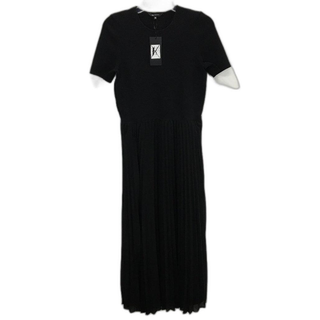 Portmans Anita Pleated Shortsleeve Black Midi Dress Ladies Size AU 10 NEW