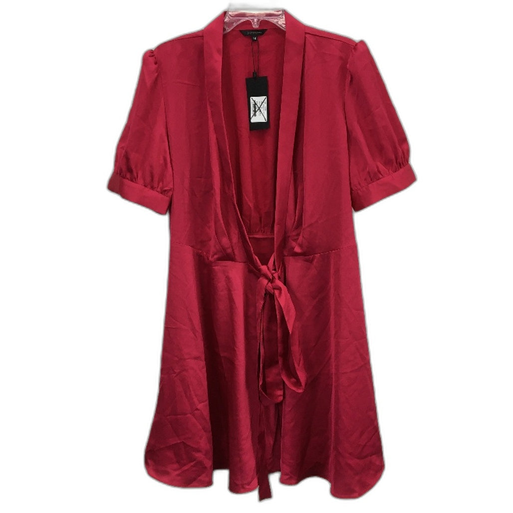 Portmans Chantelle Satin Fuschia Shortsleeve Wrap Dress Ladies Size AU 14 NEW