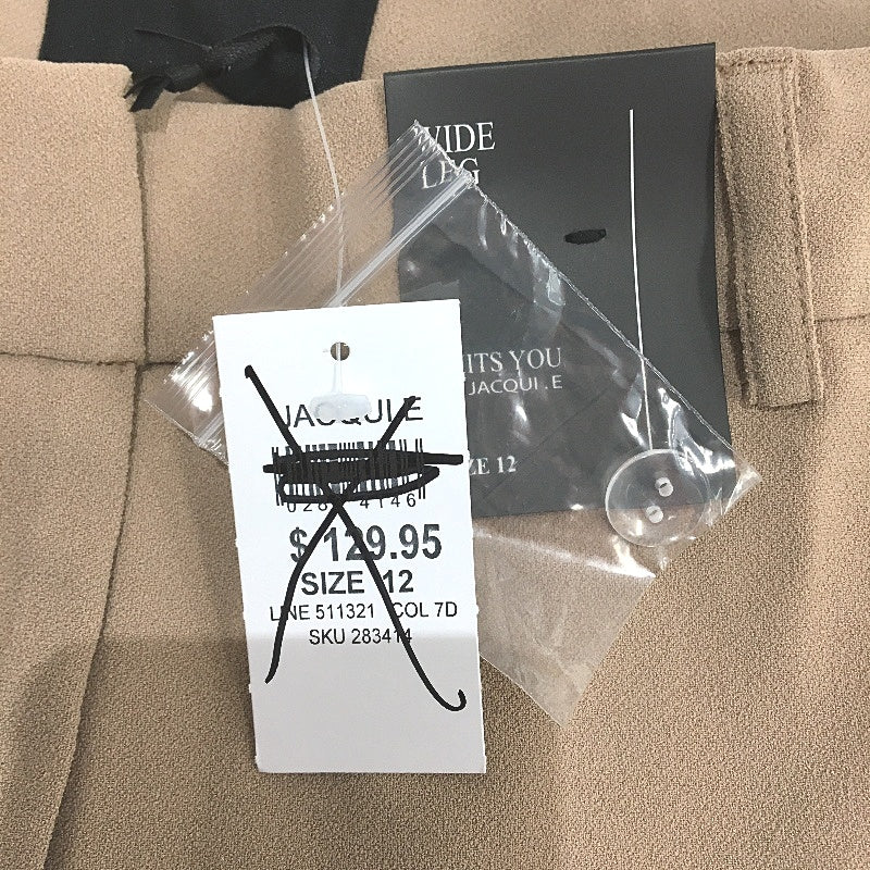 Jacqui E Crepe Wide Leg Beige Full Length Suit Pant Ladies Size AU 12 NEW