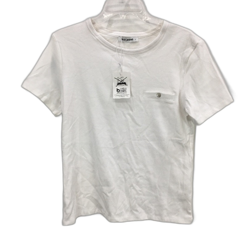 Just Jeans Farah Pocket White Crew Neck Cotton Tee Ladies Size Medium NEW