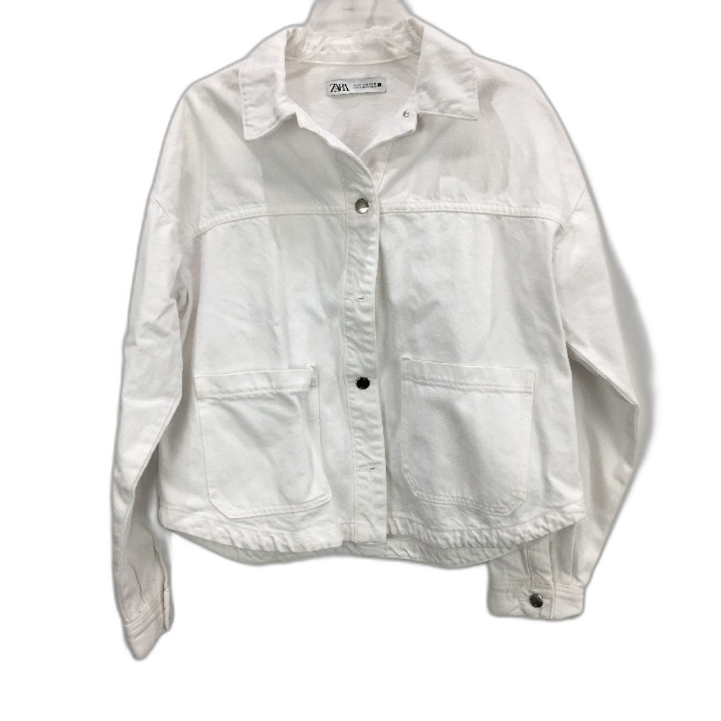 ZARA White 100% Cotton Denim Button Down Collared Shirt Jacket Mens Size S