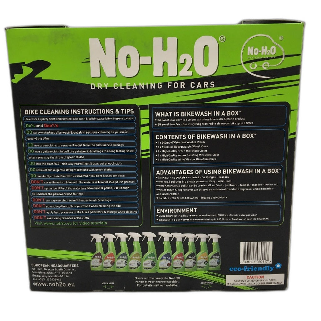 No-H2O Eco Friendly Dry Cleaning For Cars Motorcycle Bike Wash In A Box Kit NEW