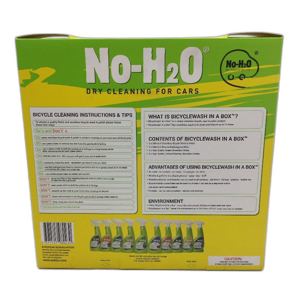 No-H2O Eco Friendly Dry Cleaning For Bicycles Water Free Wash In A Box Kit NEW