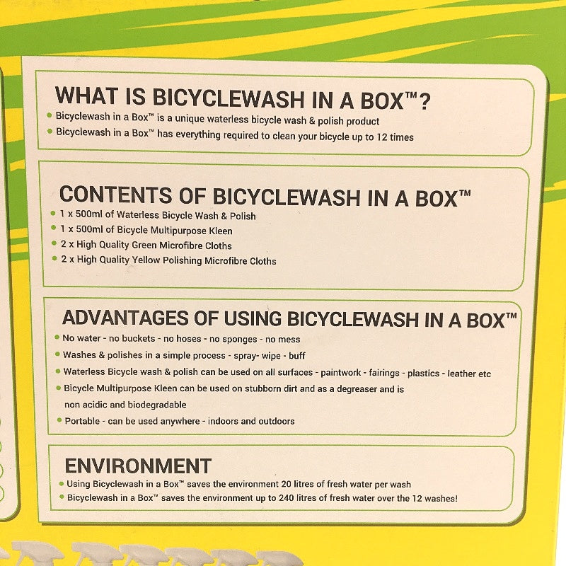 No-H2O Eco Friendly Dry Cleaning For Bicycles Water Free Wash In A Box Kit NEW