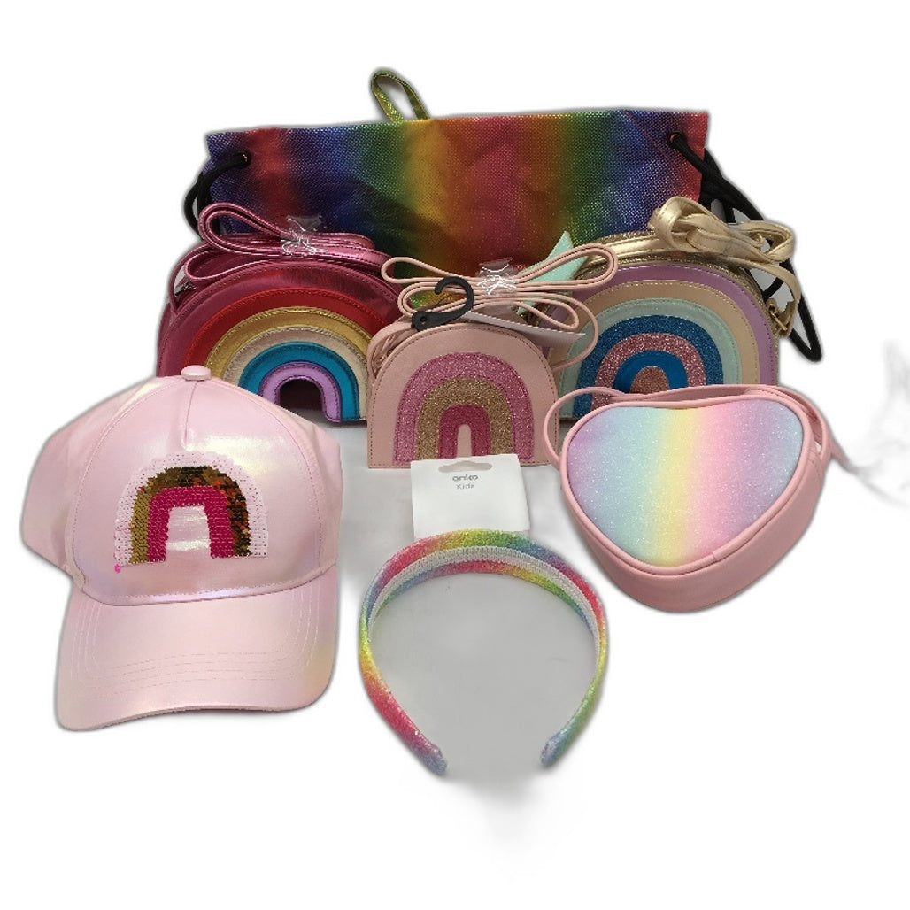 Target Cute 7Pce Mixed Styles Rainbow Themde Mini Hand Bag Access Kids Pack NEW