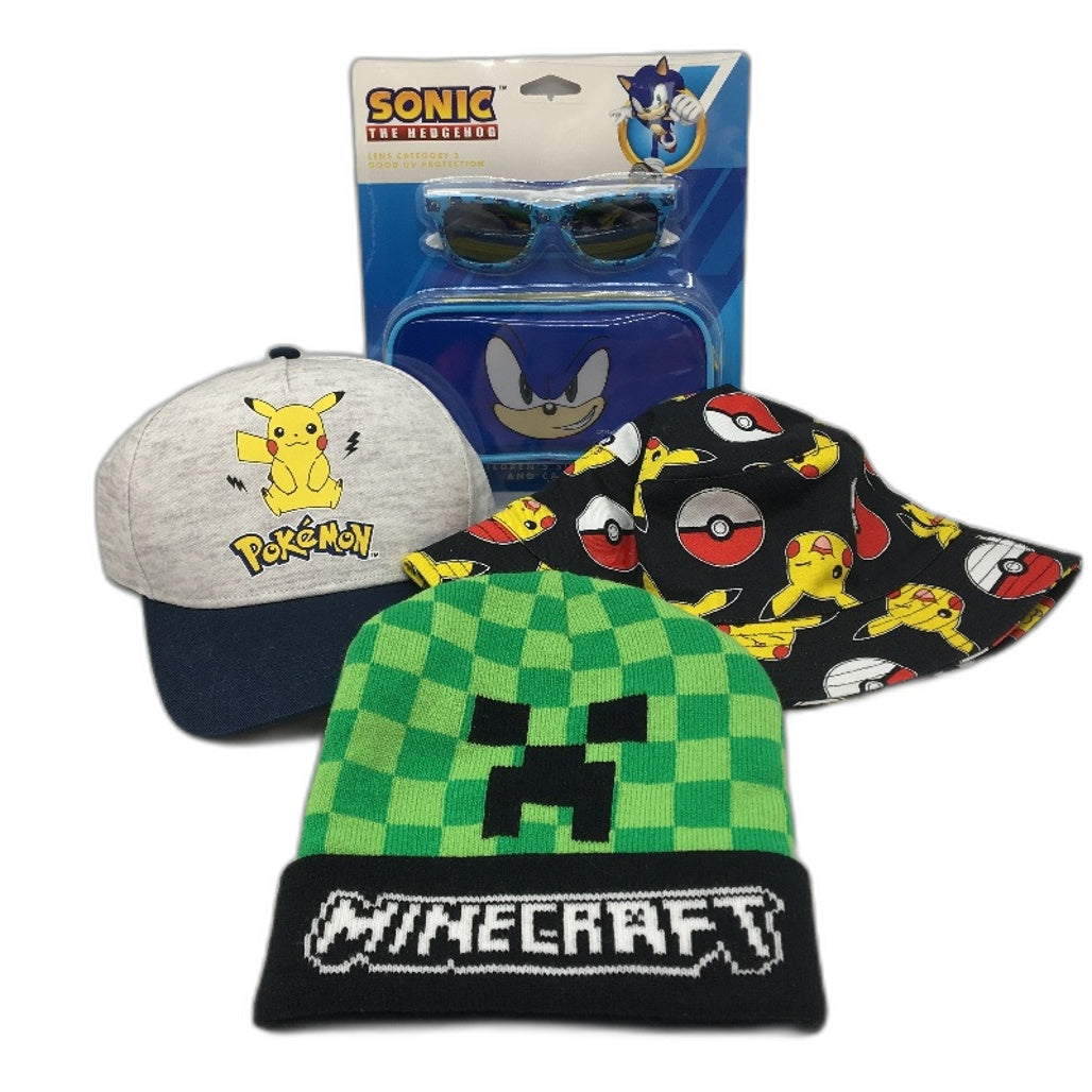 Target 4 Piece Sonic Pokemon & Minecraft Cap & Accessory 4-6Yrs Kids Pack NEW