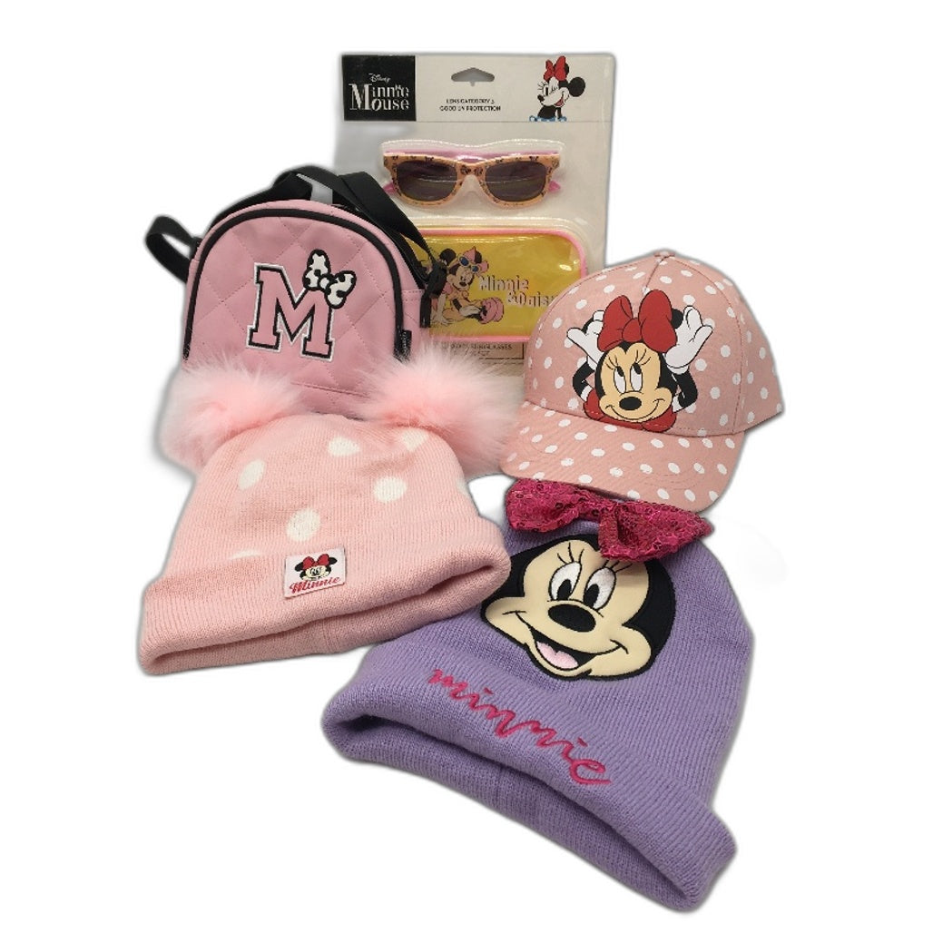 Target Disney Minnie Mouse 5 Piece Bag Glasses Hats Kids Pack Size 4-6Yrs NEW