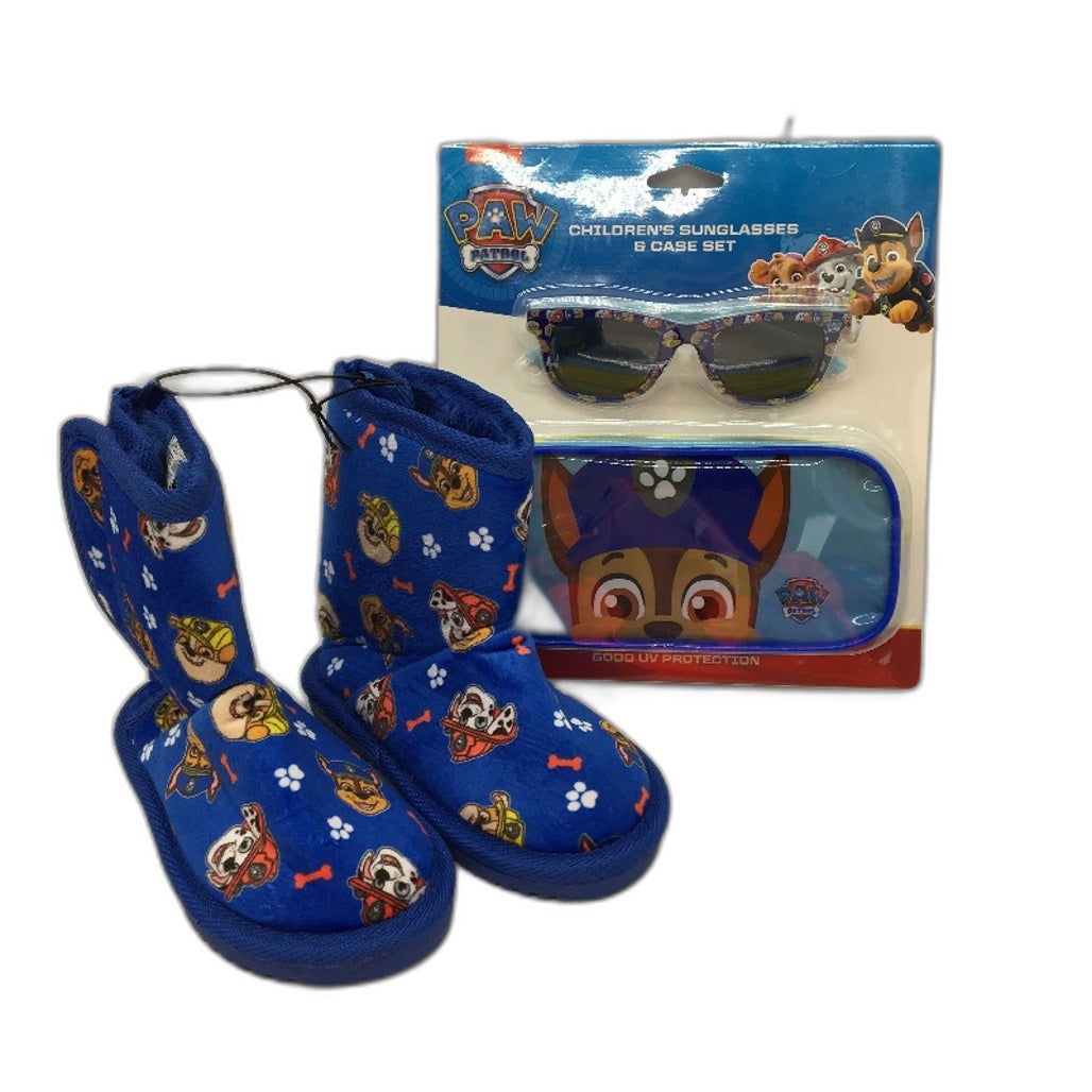 Nickelodeon Paw Patrol Glasses, Case & Blue Boot Slippers Size 7 Kids Pack NEW