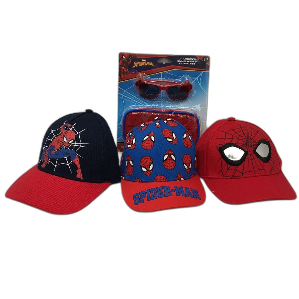 Marvel Spiderman Red 3 Baseball Size 4-6Yrs & Glasses With Case Kids Pack NEW