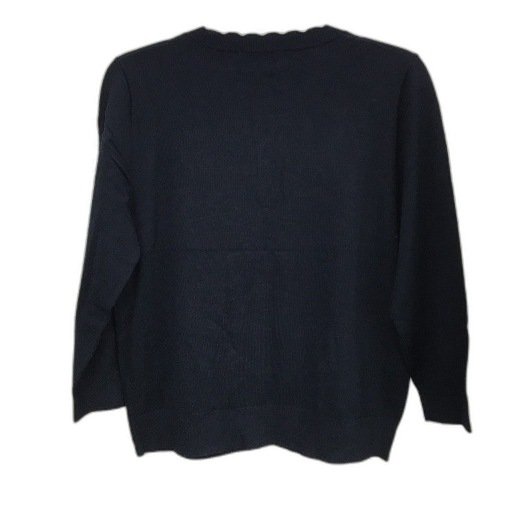 Jacqui E Mila 3/4 Sleeve Navy Blue Scallop Cardi Ladies Size Medium NEW
