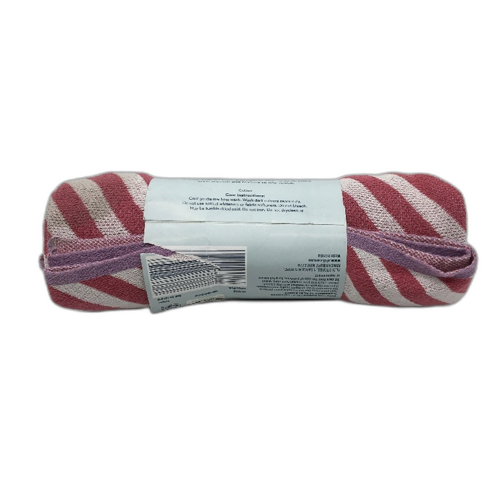 Kirkton House Jacquard Stripe Pink Knitted Cotton Throw 100cm x 120cm NEW