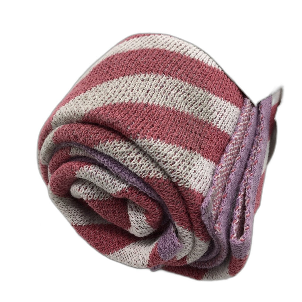 Kirkton House Jacquard Stripe Pink Knitted Cotton Throw 100cm x 120cm NEW