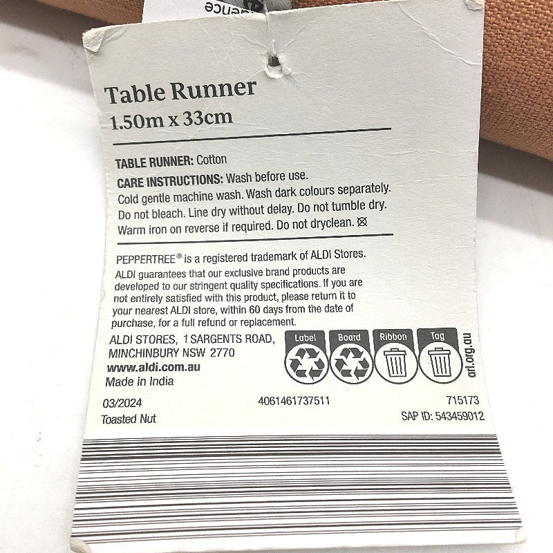 Peppertree 5pc Toasted Nut 2 Pair Placemats and Table Runner Napery Set NEW