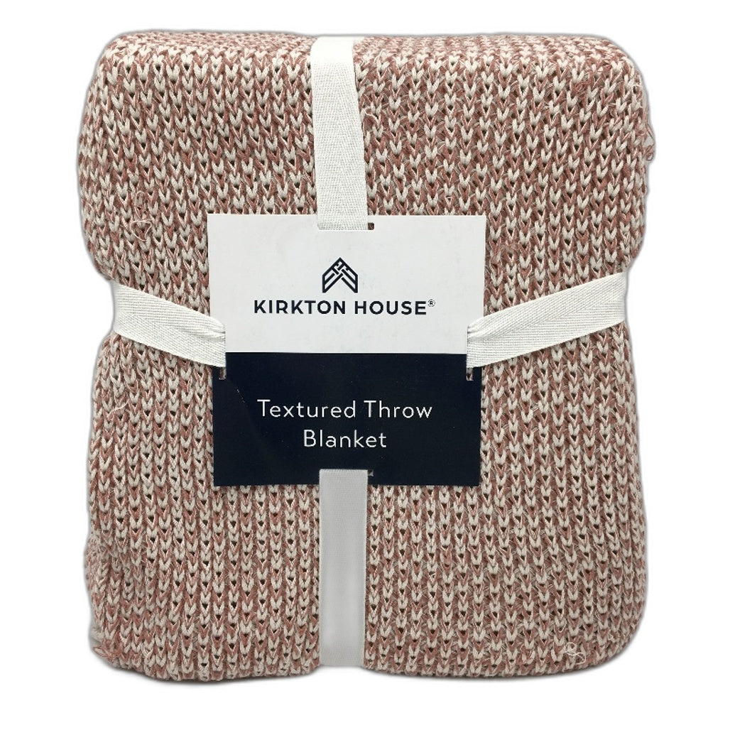 Kirkton House Cinnamon White 2 Tone Textured Knit Throw 1.2 x 1.8m NEW