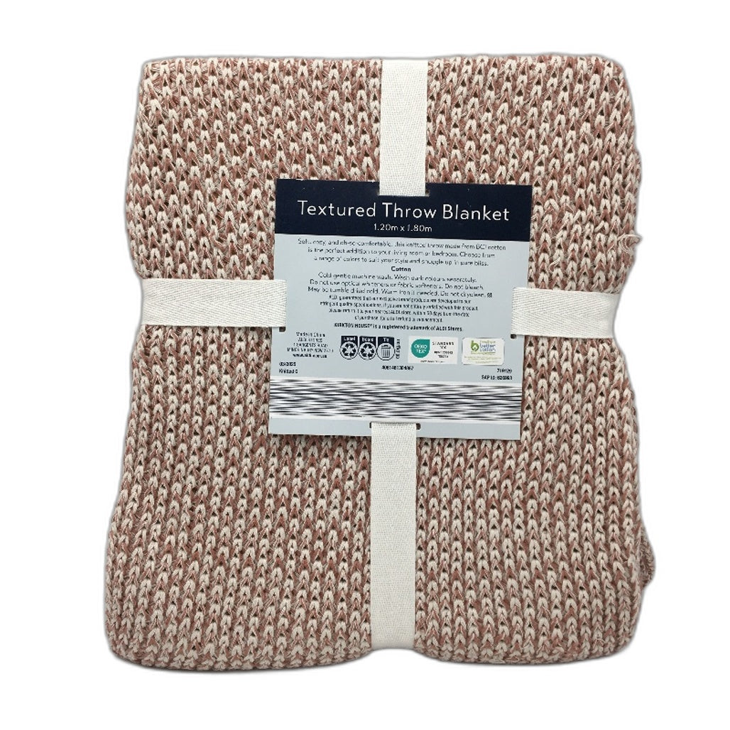 Kirkton House Cinnamon White 2 Tone Textured Knit Throw 1.2 x 1.8m NEW