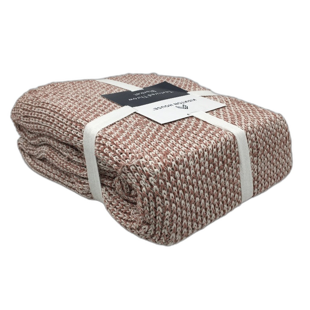 Kirkton House Cinnamon White 2 Tone Textured Knit Throw 1.2 x 1.8m NEW