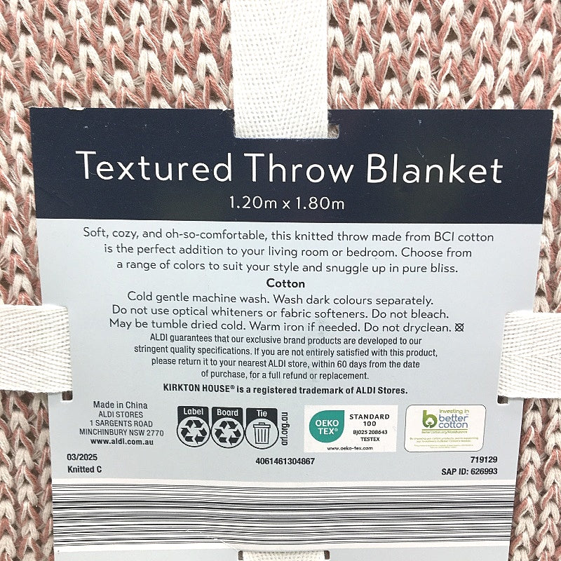 Kirkton House Cinnamon White 2 Tone Textured Knit Throw 1.2 x 1.8m NEW