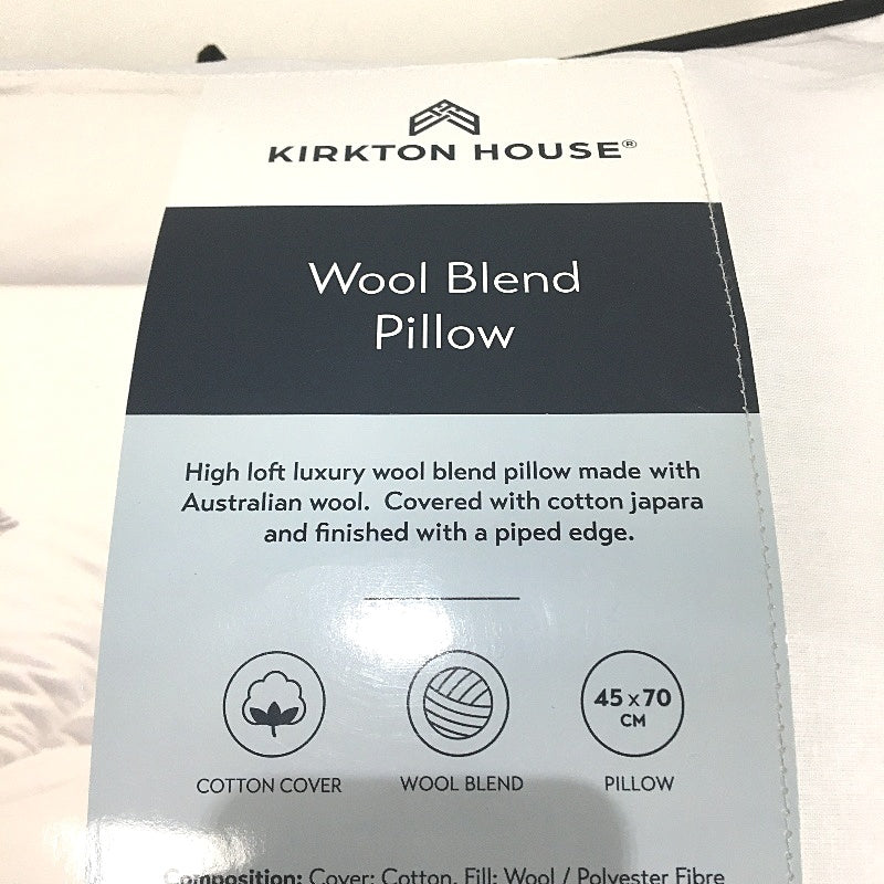Kirkton House Wool Blend Cotton Cover Standard Size Pillow NEW