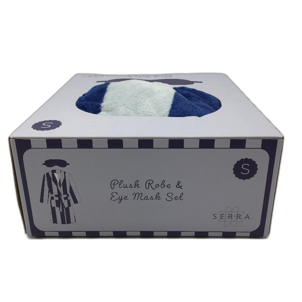 Serra Blue Tone Soft Plush Robe & Eye Mask Set Ladies Size Small NEW