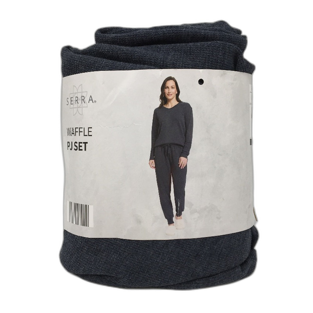 Serra Cotton Blend Charcoal Grey Full Length Waffle PJ Set Ladies Size 8 NEW