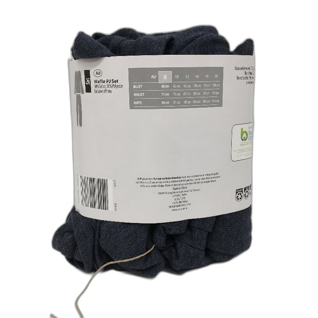 Serra Cotton Blend Charcoal Grey Full Length Waffle PJ Set Ladies Size 8 NEW