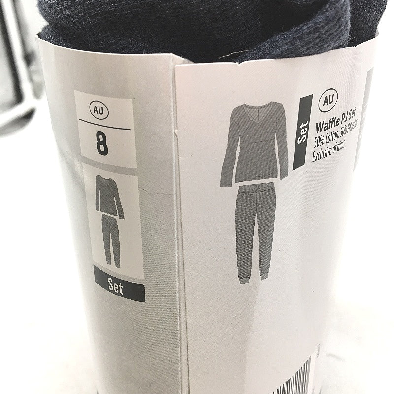 Serra Cotton Blend Charcoal Grey Full Length Waffle PJ Set Ladies Size 8 NEW