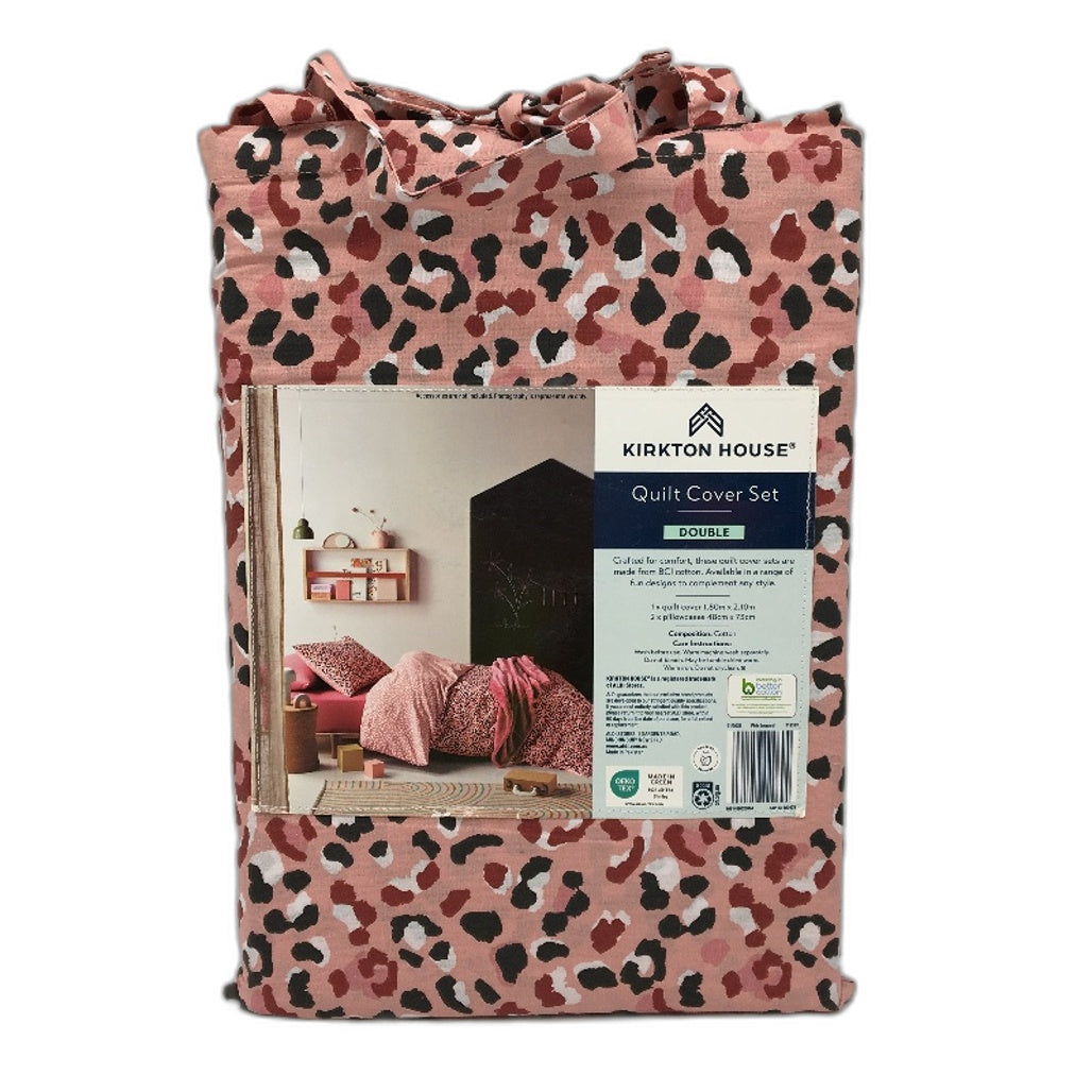 Kirkton House Pink Leopard Print Themed Quilt Cover Set Double Bed NEW