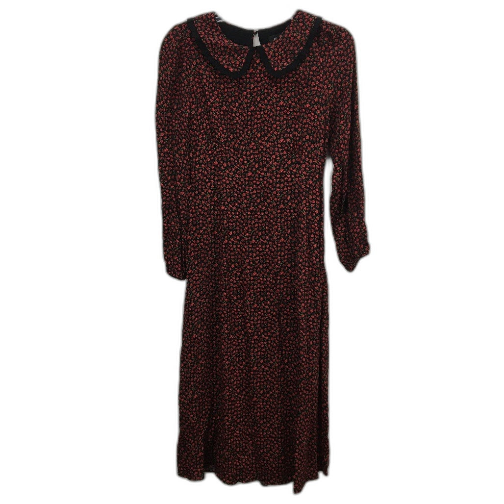 Forever New Black & Red Long Sleeve Floral High Neck Midi Dress Ladies Size AU 8
