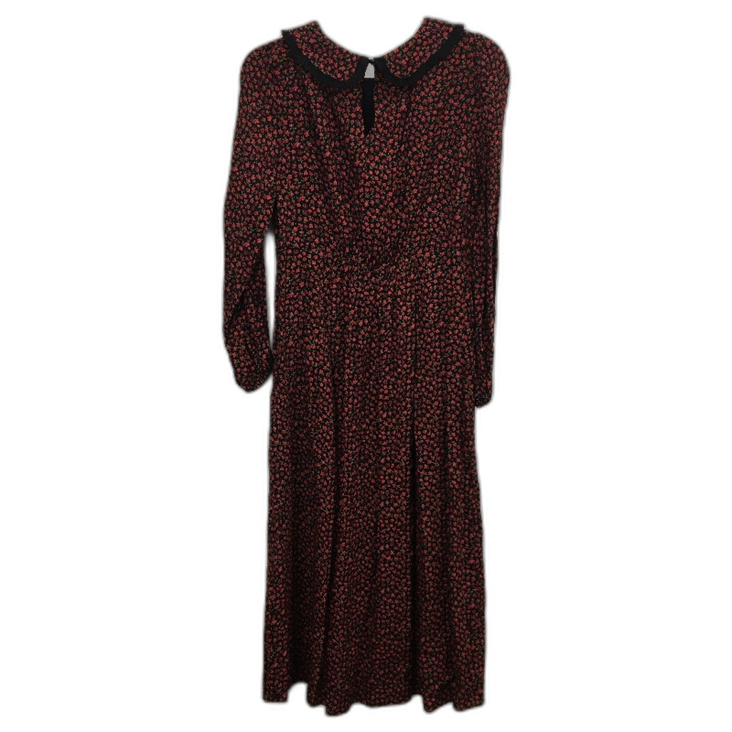 Forever New Black & Red Long Sleeve Floral High Neck Midi Dress Ladies Size AU 8