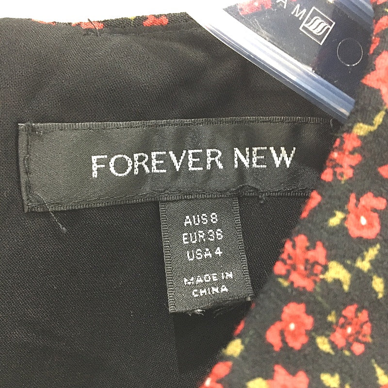 Forever New Black & Red Long Sleeve Floral High Neck Midi Dress Ladies Size AU 8