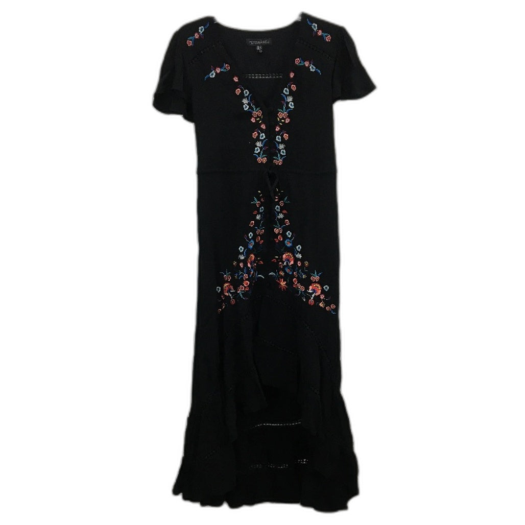 Forever New Black Short Sleeve Floral Belted Split Midi Dress Ladies Size AU 8