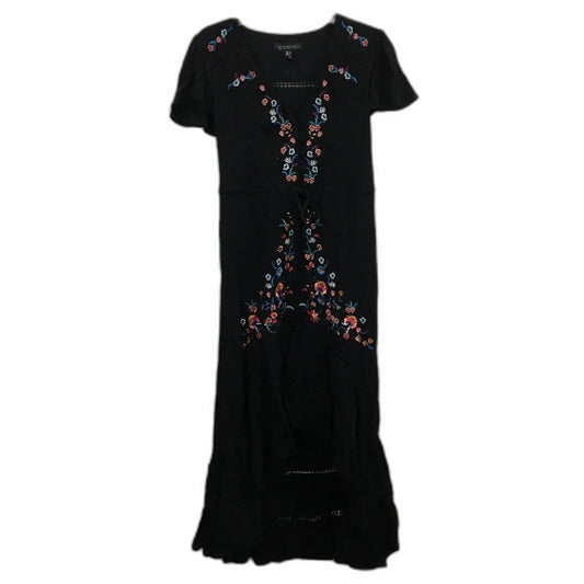 Forever New Black Short Sleeve Floral Belted Split Midi Dress Ladies Size AU 8