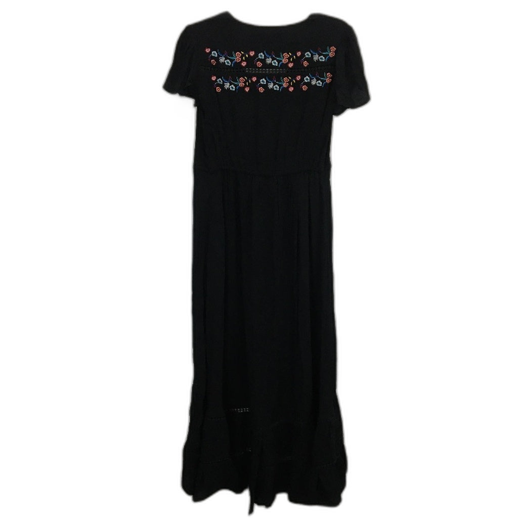 Forever New Black Short Sleeve Floral Belted Split Midi Dress Ladies Size AU 8