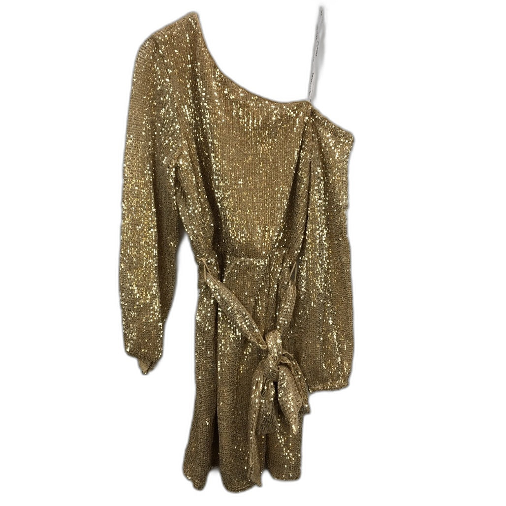 Forever New Gold Sequin Long Sleeve One-Shoulder Mini Dress Ladies Size AU 6