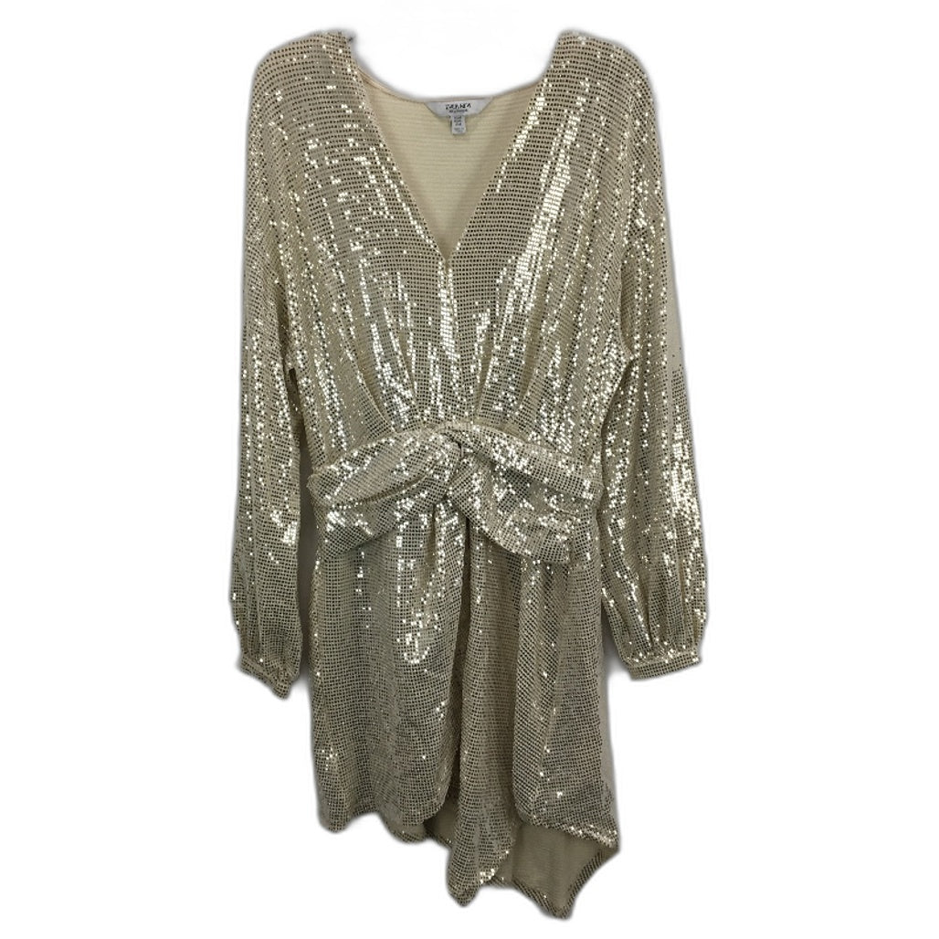 Ever New Light Gold Sparkly Long Sleeve Mini Party Dress Ladies Size AU 12 NEW
