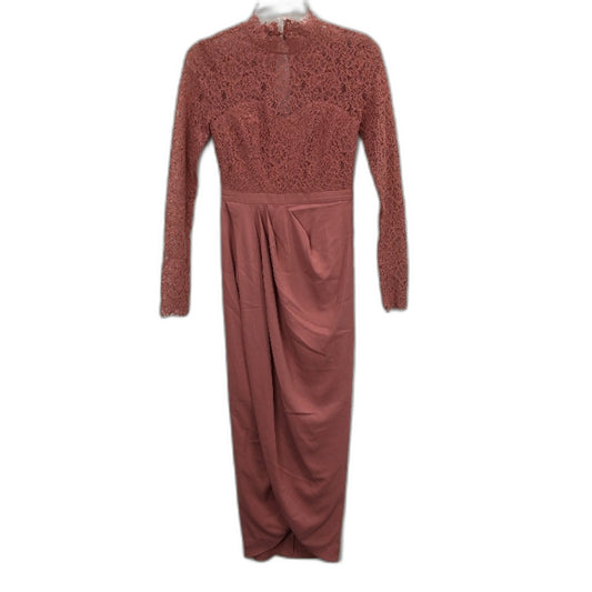 Forever New Ever After Rose Pink Patterned Long Sleeve Midi Dress Ladies Sz AU 4