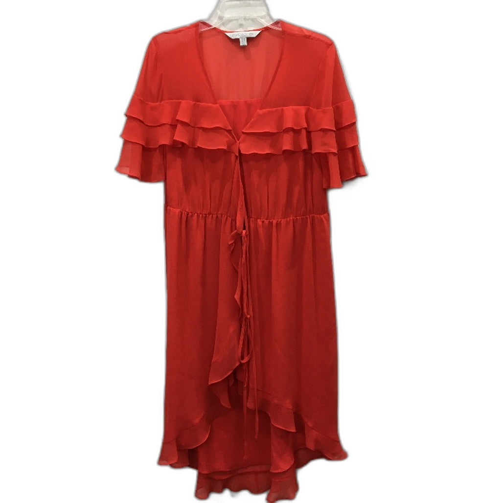 Forever New Red Sheer Ruffled Short Sleeve Tie Up Midi Dress Ladies Size AU 12