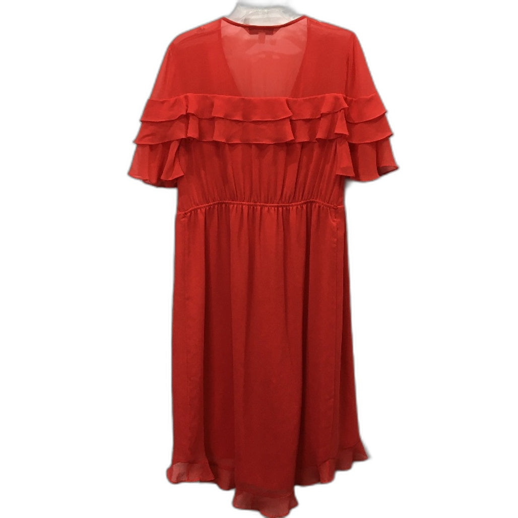 Forever New Red Sheer Ruffled Short Sleeve Tie Up Midi Dress Ladies Size AU 12