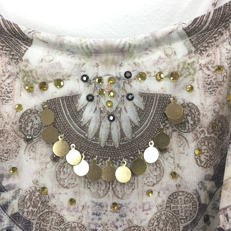 Forever New Patterned Sheer Gold Decorated Midi Dress Ladies Size AU 10 NEW