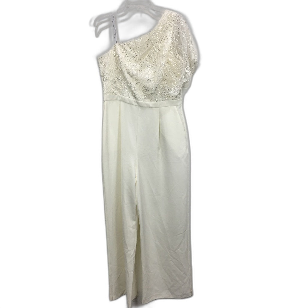 Forever New White One-Shoulder Sequin Short Sleeve Jumpsuit Ladies Size AU 14