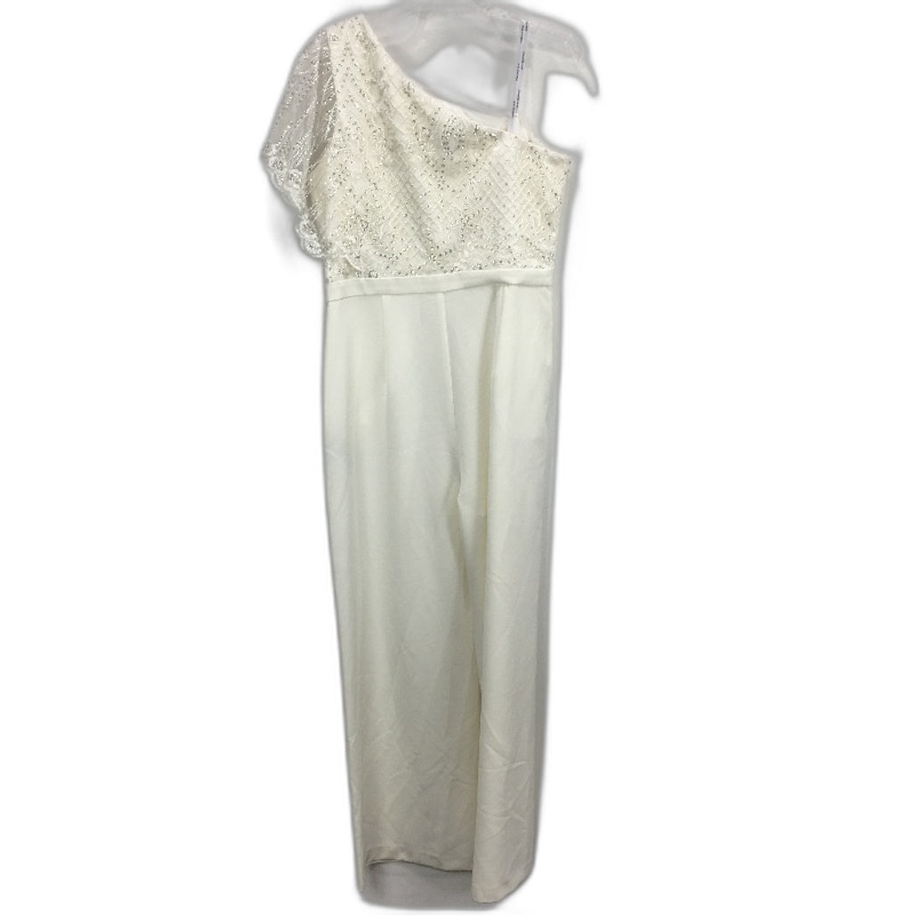 Forever New White One-Shoulder Sequin Short Sleeve Jumpsuit Ladies Size AU 14