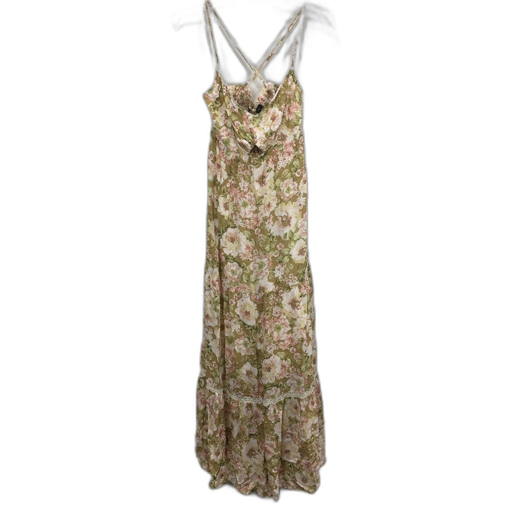 Forever New Green Floral Pattern Cross Back Flowy Midi Dress Ladies Size AU 8