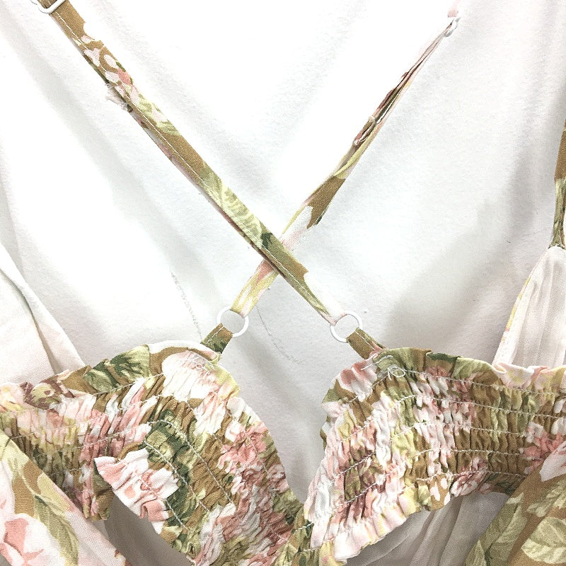 Forever New Green Floral Pattern Cross Back Flowy Midi Dress Ladies Size AU 8