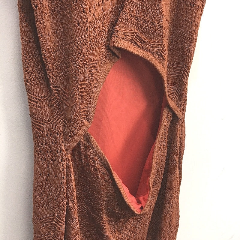 Brown Knit Open-Back Patterned Midi Tank Dress Beach Casual Ladies Size Small