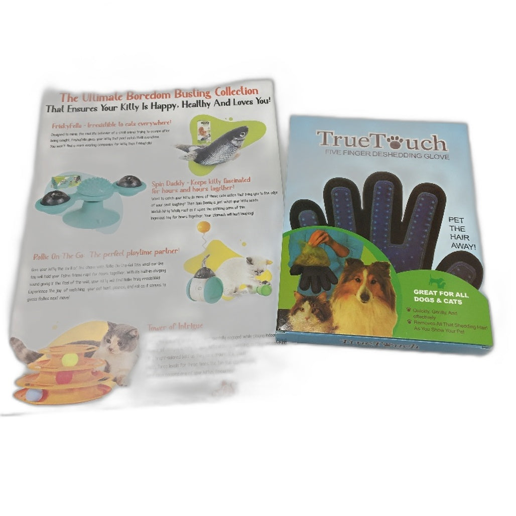 Feline World 7 Piece Toy Box Inc Roley Grooming Mitt & Comb Teaser Bird NEW