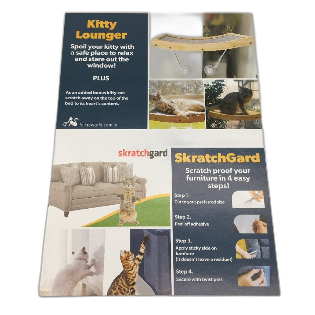 Feline World Cat Wellbeing Kit Mat, Lounger, Skratchgard & Anti Vomit Bowls NEW