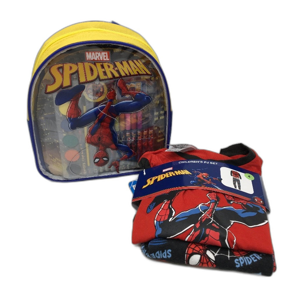Marvel Spiderman Long Sleeve PJ Set & Stationary Backpack Set Kids Size 4 NEW