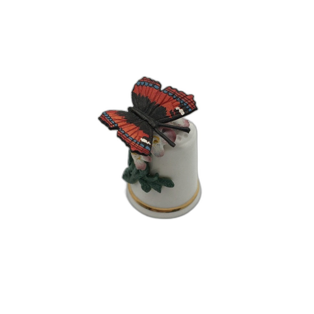 COLLECTABLE Fine Bone China Made In England Florwer Butterfly 3D Sewing Thimble